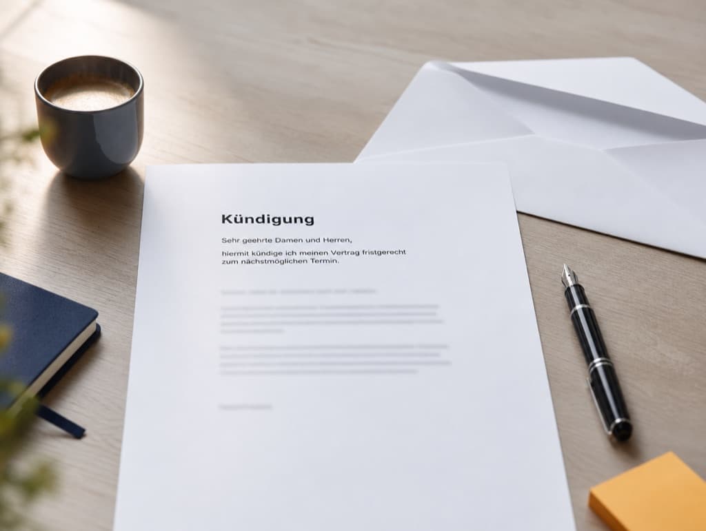 Geöffneter Brief mit Umschlag und Stift auf einem aufgeräumten Schreibtisch